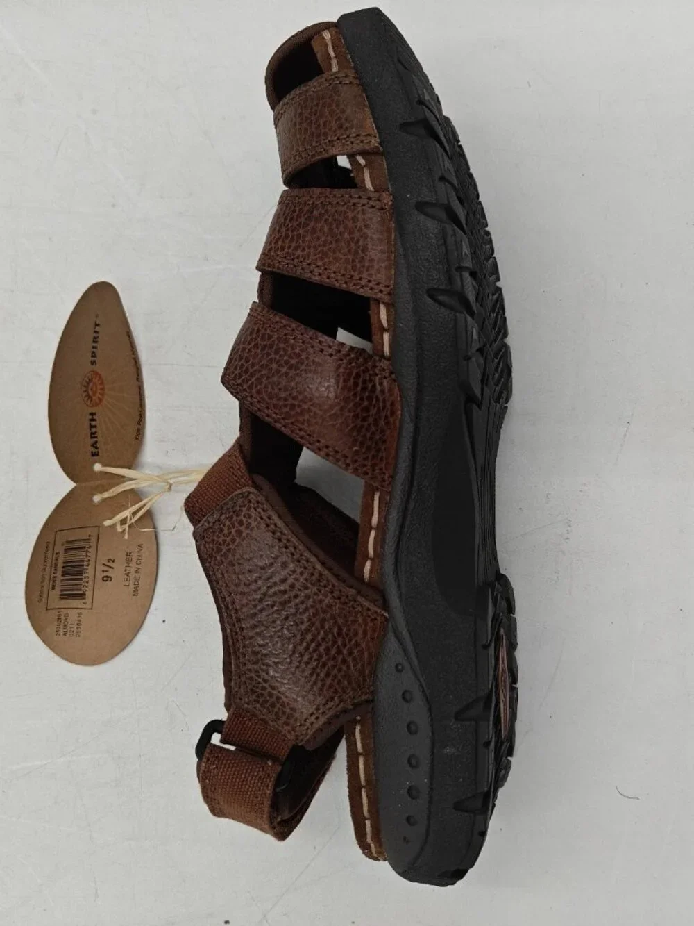 Earth Spirit Gelron 2000 Mens 9.5 Cognac Leather Fisherman Sandals Almond